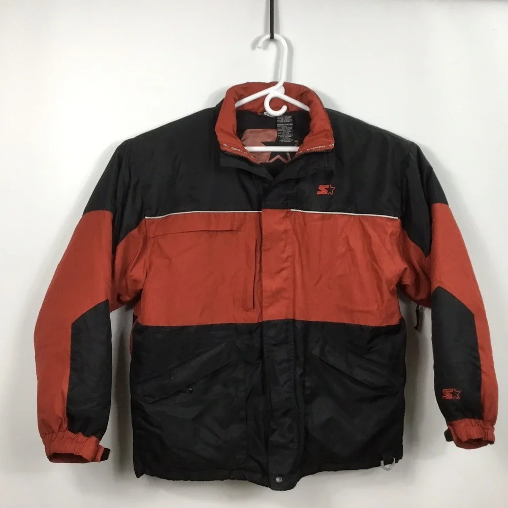 Starter Down Feather Jacket Size L 42/44 Winter Coat Men's Black Red Snow